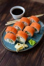 Japanese food sushi roll with raw fish and rice Royalty Free Stock Photo