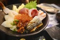 Japanese food. sushi and sashimi big set include salmon, tuna, otoro and lobster Royalty Free Stock Photo