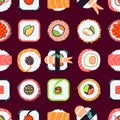 Japanese food sushi vector seamless pattern