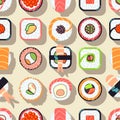 Japanese food sushi vector seamless pattern