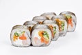 Japanese food, tasty of meal for lunch. Seafood. Philadelphia roll, salmon, soft cheese