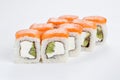 Japanese food, tasty of meal for lunch. Seafood. Philadelphia roll, salmon, soft cheese and kiwi