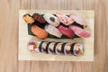 Japanese food variety set on wooden table