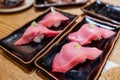 Japanese food, Fresh tuna sushi with wasabi Royalty Free Stock Photo