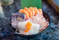 Japanese foods sashimi raw sliced fish, Japan of raw fresh fish fillet sashimi