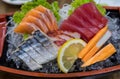 Japanese foods sashimi raw sliced fish, Japan of raw fresh fish fillet sashimi , Assorted Japanese sashimi.