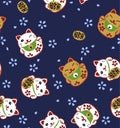 Japanese Fortune Cat Vector Seamless Pattern Royalty Free Stock Photo