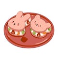 Japanese fruit sandwiches in the shape of a rabbit and a bear. Vector graphics