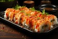 Japanese Fusion Delight: Tempura Shrimp Sushi.