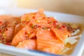 Japanese fusion food. japan fresh salmon fish seafood sashimi mix Royalty Free Stock Photo