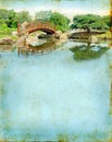 Japanese Garden Bridge on a Grunge Background Royalty Free Stock Photo