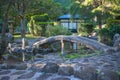 Japanese garden bridge over a stream Royalty Free Stock Photo