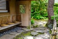 Japanese garden with green trees in summer Royalty Free Stock Photo