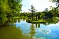 A Japanese garden on an island in the middle of the water Royalty Free Stock Photo