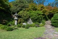 Japanese garden landscape, pagoda stone statue