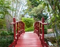 Japanese garden with red bridge Royalty Free Stock Photo