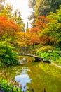 Japanese garden with small bridge at Como Lake Royalty Free Stock Photo