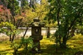 Japanese garden and stone lantern, Kyoto Japan Royalty Free Stock Photo