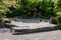 Japanese garden in summer landscape park. Traditional Buddhist rock garden. Royalty Free Stock Photo