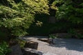 Japanese garden in summer landscape park. Traditional Buddhist rock garden. Royalty Free Stock Photo