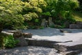 Japanese garden in summer landscape park. Traditional Buddhist rock garden. Royalty Free Stock Photo