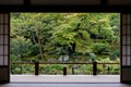 Japanese garden view from door Royalty Free Stock Photo