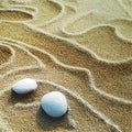 Japanese garden with white pebble stones on sand Royalty Free Stock Photo