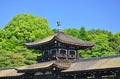 Japanese garden and the wooden bridge, Kyoto Japan. Royalty Free Stock Photo