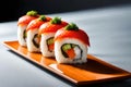 Irresistible Sushi Temptation: Close-Up of Expertly Crafted Sushi Roll in Food Photography with Generative AI Royalty Free Stock Photo