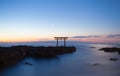 Japanese gate and sea at Oarai Ibaraki prefecture Royalty Free Stock Photo