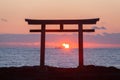 Japanese gate and sea at Oarai Ibaraki prefecture Royalty Free Stock Photo
