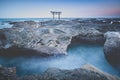 Japanese gate and sea at Oarai Ibaraki prefecture Royalty Free Stock Photo