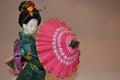 Japanese geisha doll with umbrella.. Royalty Free Stock Photo