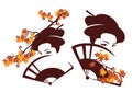 Japanese geisha with fan and autumn maple branches vector portrait