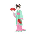 Japanese Geisha With Paper Fans Royalty Free Stock Photo