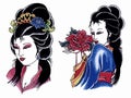 Japanese geisha tattoo flash set. Set of labels and elements. Vector set illustration template tattoo Royalty Free Stock Photo