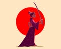 Japanese geisha wear kimono holding samurai sword Royalty Free Stock Photo