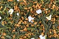 Japanese `Genmaicha` tea, a brown rice green tea consisting of green tea mixed with roasted popped brown rice Royalty Free Stock Photo