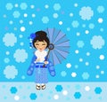 Japanese girl admires the falling snow