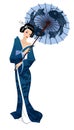 Japanese girl in blue kimono