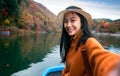 Japanese girl on the boat in arashiyam Royalty Free Stock Photo