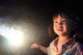 Japanese girl doing handheld fireworks Royalty Free Stock Photo