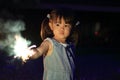 Japanese girl doing handheld fireworks Royalty Free Stock Photo