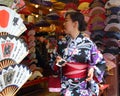 Japanese girl in fan shop