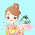 Japanese girl with Japan castle