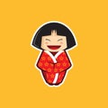 Japanese Girl / Kid Vector Wearing Kimono with Sakura Pattern