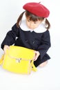 Japanese girl in kindergarten uniform high angle white back Royalty Free Stock Photo