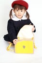 Japanese girl in kindergarten uniform high angle white back Royalty Free Stock Photo