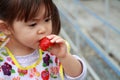 Japanese girl picking strawberry Royalty Free Stock Photo