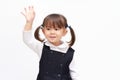 Japanese girl raising her hand in formal wear paper